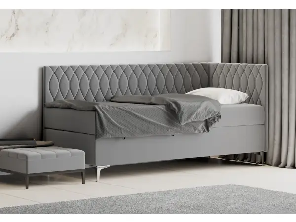 DIANA 2M pojedyncze łóżko tapicerowane z materacem 100x200 z pojemnikiem, nóżki metal